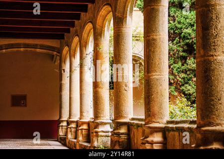 Chiostro gotico, XV secolo, Monastero di San Jerónimo de Yuste, XV secolo, regione di la vera, Cáceres, Estremadura, Spagna, Europa. Foto Stock