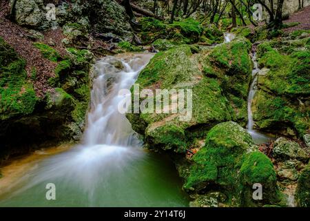 Torrent de Coanegra, cascata es Freu, Orient, Bunyola, Maiorca, isole Baleari, Spagna. Foto Stock