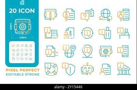 FAQ Set di icone di due linee di colore Illustrazione Vettoriale