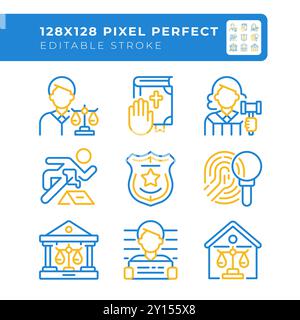 Sistema di legge e controllo dell'ordine due icone di linea colorate impostate Illustrazione Vettoriale