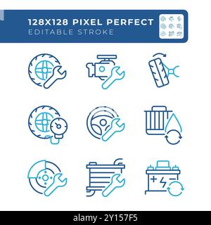 Set di icone delle due linee di colore dei componenti dell'auto Illustrazione Vettoriale