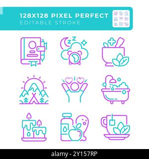 Stile di vita sano due icone di linea colorate Illustrazione Vettoriale