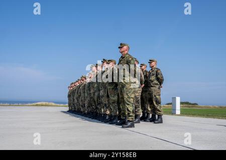 Todendorf, Germania, 4. Settembre 2024 Soldaten der Flugabwehrraketengruppe 61 bei der Übergabe eines IRIS-T Raketensystems **** Todendorf, Germania, 4 settembre 2024 soldati del gruppo missilistico di difesa aerea 61 alla consegna di un sistema missilistico IRIS T. Foto Stock