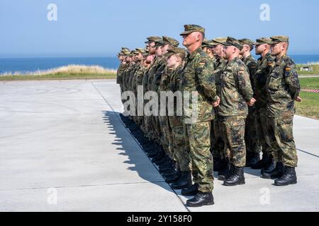 Todendorf, Germania, 4. Settembre 2024 Soldaten der Flugabwehrraketengruppe 61 bei der Übergabe eines IRIS-T Raketensystems **** Todendorf, Germania, 4 settembre 2024 soldati del gruppo missilistico di difesa aerea 61 alla consegna di un sistema missilistico IRIS T. Foto Stock