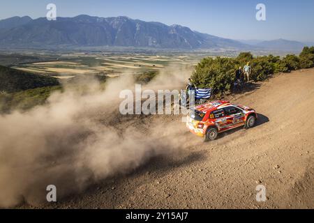 49 a Burcu, PONS Fabrizia, Skoda Fabia Evo Rally2, azione durante l'Acropolis Rally Grecia 2024, decimo round del WRC World Rally Car Championship 2024, dal ÃETINKAYA al 4 settembre 2024 a Lamia, Grecia Foto Stock