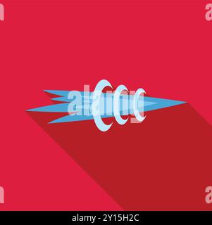 Raggio laser blu che vola con effetto velocità in un design piatto su sfondo rosso Illustrazione Vettoriale