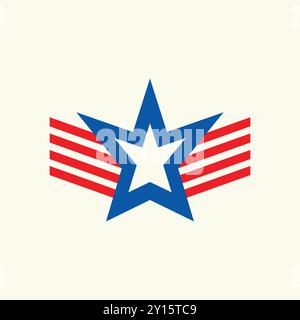 Linea rossa e Blue Star American Flag Style Design Illustrazione Vettoriale