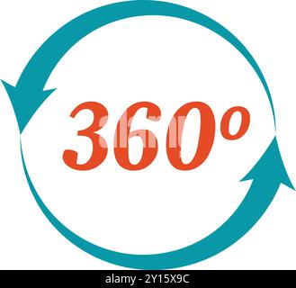 Due frecce formano un cerchio e puntano a 360 gradi a simboleggiare una rotazione completa Illustrazione Vettoriale