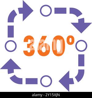 Quattro frecce viola creano un cerchio completo che rappresenta un processo continuo a 360 gradi Illustrazione Vettoriale