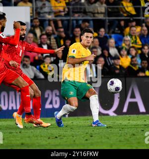 Gold Coast, Australia. 9 settembre 2024, Alessandro Circati ha passato il pallone durante la Coppa del mondo FIFA 2026 Asian Qualifier, Australia contro Bahrain. Crediti: Kleber Osorio/Alamy Live News Foto Stock