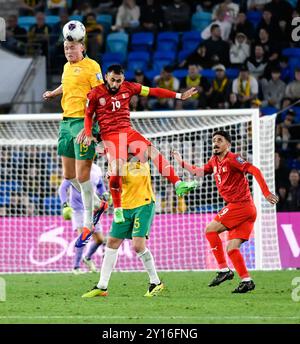 Gold Coast, Australia. 9 settembre 2024, Harry Souttar vince il titolo durante la Coppa del mondo FIFA 2026 Asian Qualifier, Australia contro Bahrain. Crediti: Kleber Osorio/Alamy Live News Foto Stock