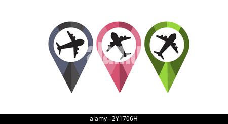 Simbolo aeroportuale con icona Vector della mappa della posizione di navigazione Illustrazione Vettoriale