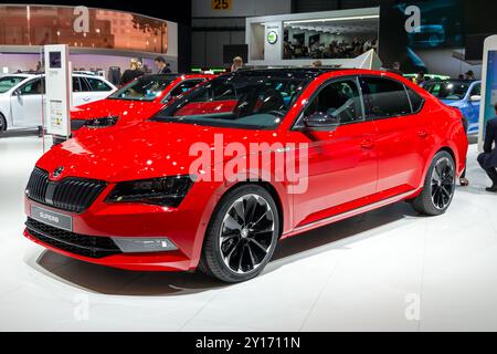 Skoda superba auto al Salone Internazionale dell'automobile di Ginevra. Svizzera - 1 marzo 2016. Foto Stock