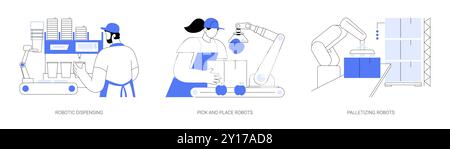 Le illustrazioni dei vettori dei cartoni animati isolati dai robot industriali Illustrazione Vettoriale