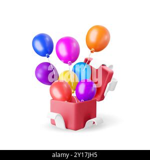 Confezione regalo 3D lucida con palloncino isolato Illustrazione Vettoriale