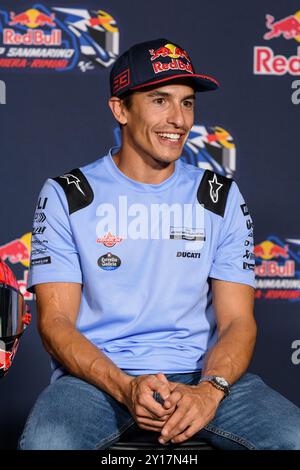 Misano Adriatico, Italia. 5 settembre 2024. Marc MARQUEZ (SPA) - Gresini Racing MotoGP partecipa alla conferenza stampa di giovedì del Gran Premio Red Bull di San Marino 2024, 13° round del Campionato del mondo MotoGP 2024. Crediti: Riccardo Righetti/Alamy Live News Foto Stock