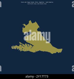 Forma dell'isola Tierra del Fuego nell'Oceano Pacifico meridionale, condivisa tra: Cile, Argentina Foto Stock