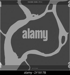 L'isola di Clarendon, nel Golfo di Guinea, appartenente alla Nigeria, è stata ritagliata su una mappa a due livelli Foto Stock