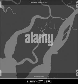 Isola di Kassigueli nell'Oceano Atlantico settentrionale, appartenente alla Guinea, ritagliata su una mappa a due livelli Foto Stock
