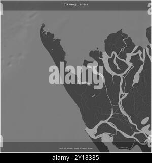 Ile Mandji nel golfo di Guinea, appartenente al Gabon, si è ritagliato in quadrato su una mappa di elevazione a due livelli Foto Stock