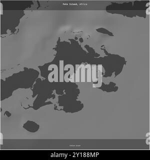 Pate Island nell'Oceano Indiano, appartenente al Kenya, ritagliata su una mappa a due livelli Foto Stock