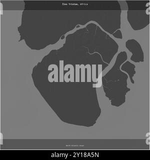 Iles Tristao, nell'Oceano Atlantico settentrionale, appartenente alla Guinea, si ritagliò in quadrato su una mappa di elevazione a due livelli Foto Stock