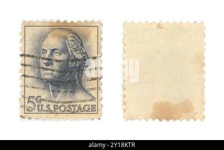 Francobollo vintage George Washington Stati Uniti - Collectible 5 Cent - isolato sia davanti che dietro Foto Stock