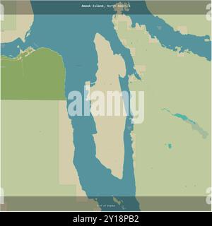 Amook Island nel Golfo dell'Alaska, appartenente agli Stati Uniti, ritagliata in piazza su una mappa topografica in stile umanitario OSM Foto Stock