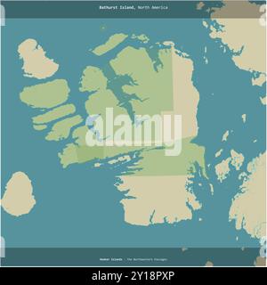 Bathurst Island nei passaggi nord-occidentali, appartenente al Canada, ritagliato in quadrato su una mappa topografica in stile umanitario OSM Foto Stock