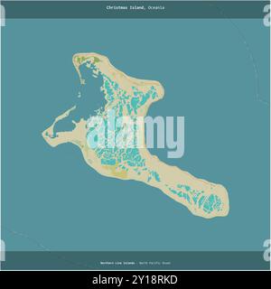 Christmas Island nell'Oceano Pacifico settentrionale, appartenente a Kiribati, ritagliata in piazza su una mappa topografica in stile umanitario OSM Foto Stock