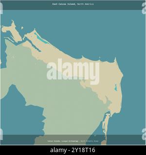 East Caicos Island, nell'Oceano Atlantico settentrionale, appartenente alle isole Turks e Caicos, ritagliata in piazza su una mappa topografica in stile umanitario OSM Foto Stock