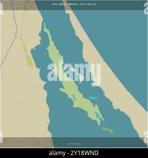 Isla Juan A. Ramirez, nel Golfo del Messico, appartenente al Messico, si è ritagliata in piazza su una mappa topografica in stile umanitario OSM Foto Stock