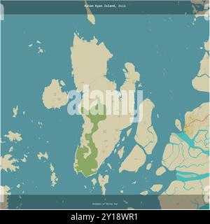 Katan Kyun Island nel Mare delle Andamane o della Birmania, appartenente al Myanmar, ritagliata in piazza su una mappa topografica in stile umanitario OSM Foto Stock