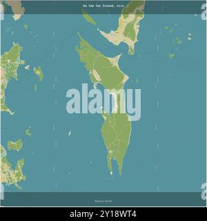 Ko Yao Yai Island nello stretto di Malacca, appartenente alla Thailandia, ritagliata in piazza su una mappa topografica in stile umanitario OSM Foto Stock