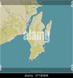 Pulau Laut nel Mar di Giava, appartenente all'Indonesia, ritagliato in quadrato su una mappa topografica in stile umanitario OSM Foto Stock