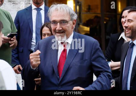 Roma, Italia. 5 settembre 2024. Il presidente della regione Francesco Rocca incontra il Ministro Adolfo Urso al Minstero per le imprese ed il Made in Italy per un tavolo sulla Fondazione Santa Lucia Roma, Italia Ñ Gioved“ 05 settembre 2024 - Cronaca - (foto di Cecilia Fabiano/LaPresse) il Presidente della regione Francesco Rocca incontra il Ministro Adolfo Urso presso il Ministero delle imprese e del Made in Italy per una discussione sulla Fondazione Santa Lucia Roma, Italia - giovedì 05 settembre, settembre 2024 - News - (foto di Cecilia Fabiano/LaPresse) crediti: LaPresse/Alamy Live News Foto Stock