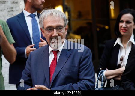 Roma, Italia. 5 settembre 2024. Il presidente della regione Francesco Rocca incontra il Ministro Adolfo Urso al Minstero per le imprese ed il Made in Italy per un tavolo sulla Fondazione Santa Lucia Roma, Italia Ñ Gioved“ 05 settembre 2024 - Cronaca - (foto di Cecilia Fabiano/LaPresse) il Presidente della regione Francesco Rocca incontra il Ministro Adolfo Urso presso il Ministero delle imprese e del Made in Italy per una discussione sulla Fondazione Santa Lucia Roma, Italia - giovedì 05 settembre, settembre 2024 - News - (foto di Cecilia Fabiano/LaPresse) crediti: LaPresse/Alamy Live News Foto Stock