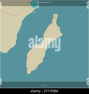 Masirah Island nel Mar Arabico, appartenente all'Oman, ritagliata in piazza su una mappa topografica in stile umanitario OSM Foto Stock