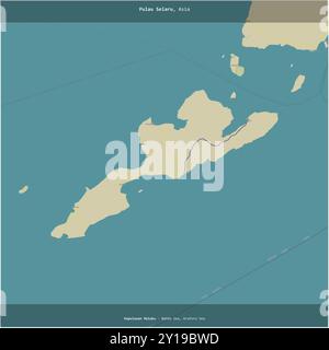 Pulau Selaru nel Mare di banda, appartenente all'Indonesia, ritagliato in quadrato su una mappa topografica in stile umanitario OSM Foto Stock