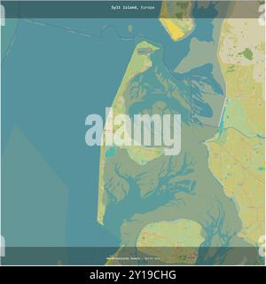 Sylt Island nel Mare del Nord, appartenente alla Germania, ritagliata in piazza su una mappa topografica in stile umanitario OSM Foto Stock