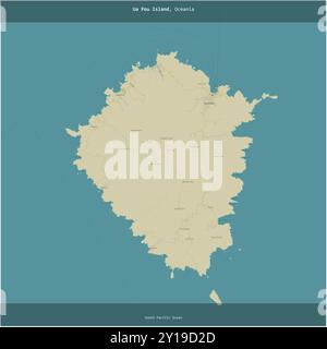 L'isola UA Pou, nell'Oceano Pacifico meridionale, appartenente alla Francia, è stata ritagliata su una mappa topografica in stile umanitario OSM Foto Stock