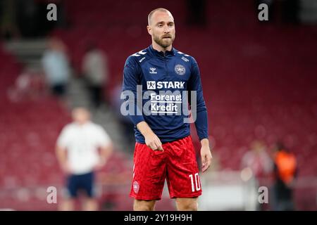 Copenaghen, Danimarca. 5 settembre 2024. Christian Eriksen (10) dalla Danimarca prima della partita di UEFA Nations League tra Danimarca e Svizzera al Parken di Copenaghen, giovedì 5 settembre 2024. (Foto: Mads Claus Rasmussen/Scanpix 2024) credito: Ritzau/Alamy Live News Foto Stock