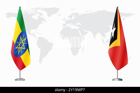 Etiopia e Timor Est bandiere per riunione ufficiale sullo sfondo della mappa mondiale. Illustrazione Vettoriale