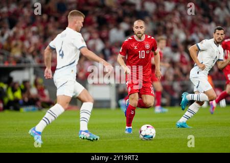 Copenaghen, Danimarca. 5 settembre 2024. Christian Eriksen (10) dalla Danimarca durante la partita di UEFA Nations League tra Danimarca e Svizzera a Parken a Copenaghen, giovedì 5 settembre 2024. (Foto: Mads Claus Rasmussen/Scanpix 2024) credito: Ritzau/Alamy Live News Foto Stock