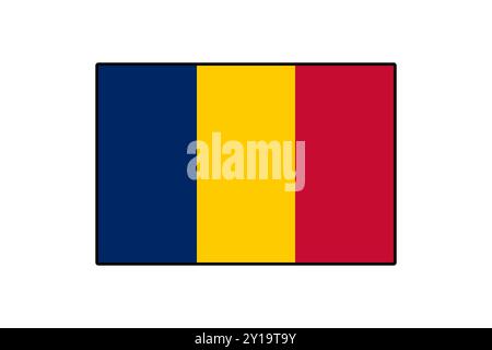 La bandiera del Ciad mostra strisce verticali di blu, giallo e rosso. Questi colori simboleggiano il patrimonio e la cultura del paese. Il design è audace e semplice, rappresenta l'identità nazionale. Illustrazione Vettoriale