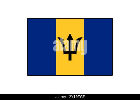 La rappresentazione vettoriale presenta la bandiera delle Barbados, con il suo simbolo iconico del tridente e i colori vivaci del blu e dell'oro. Cattura l'essenza dell'identità della nazione. Illustrazione Vettoriale