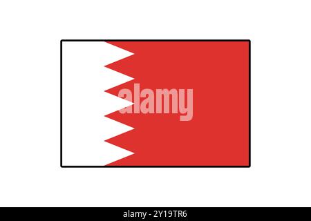 La bandiera del Bahrein presenta un campo rosso con una fascia bianca seghettata sul lato sinistro, che simboleggia il patrimonio e la storia del paese. Questa bandiera rappresenta l'identità e l'unità del Bahrein. Illustrazione Vettoriale