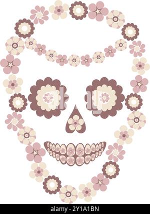 Teschio di fiori in illustrazione vettoriale tecnica piatta Illustrazione Vettoriale