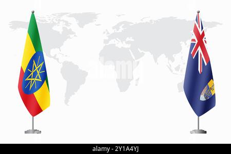 L'Etiopia e Sant'Elena bandiere per l'incontro ufficiale sullo sfondo della mappa del mondo. Illustrazione Vettoriale
