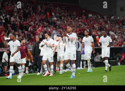 Parken, Copenaghen, Danimarca. 5 settembre 2024. Manuel Akanji della Svizzera gesti durante una partita della UEFA Nations League, Danimarca contro Svizzera, a Parken, Copenaghen, Danimarca. Ulrik Pedersen/CSM/Alamy Live News Foto Stock